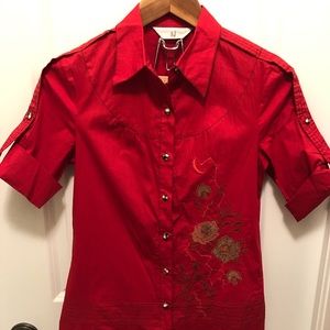 Long Floral Embroidered Blouse